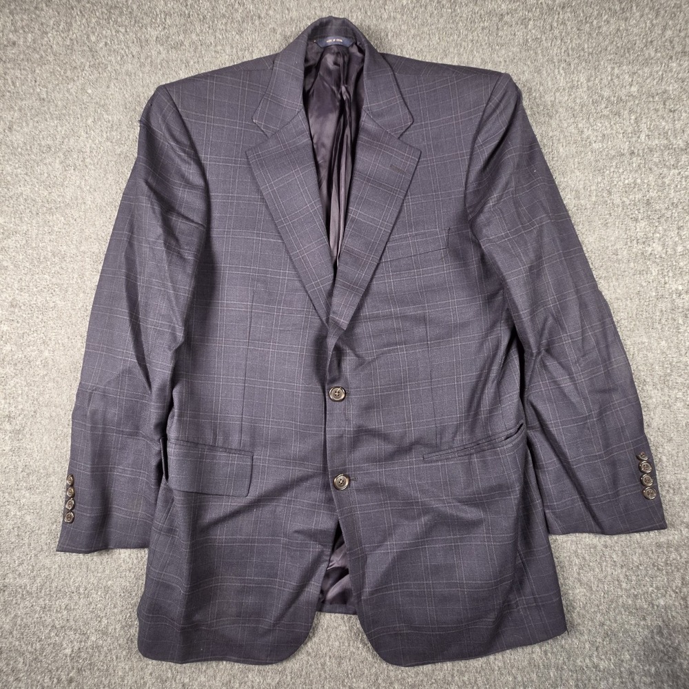 Brooks Brothers Madison Blazer 40R E Thomas Wool Blue Glen Plaid 2 Button Jacket